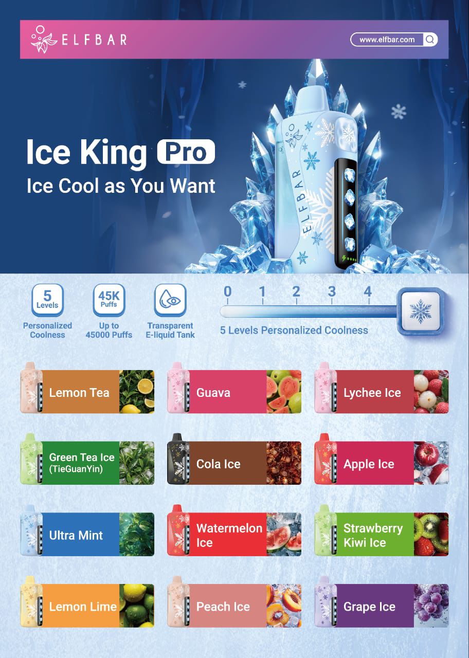 ELFBAR ICE KING PRO 45K COOL SERIES Disposable Vape β 45,000 Puffs, Rechargeable
